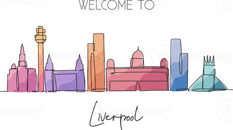 One single line drawing Liverpool city skyline. Historical city ...