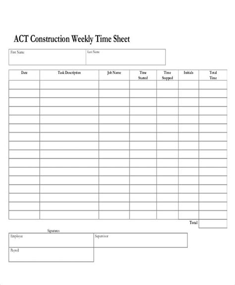 Blank Weekly Time Sheets ~ Excel Templates