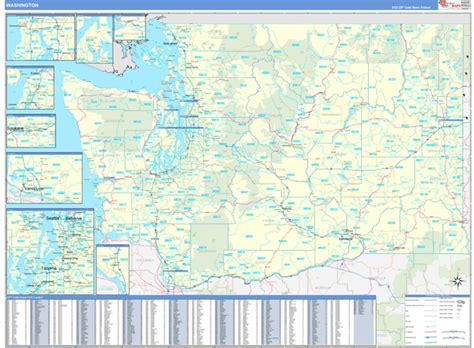 Washington Zip Code Wall Map Basic Style by MarketMAPS - MapSales