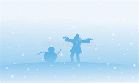 Silhouette of Santa and Snowman Christmas Landscape Stock Vector ...