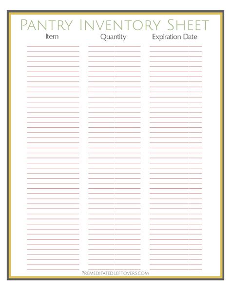 Pantry Inventory Sheet Template Download Printable PDF | Templateroller