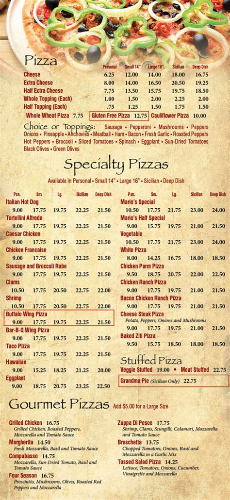 Menu - Mario's Famous Pizza