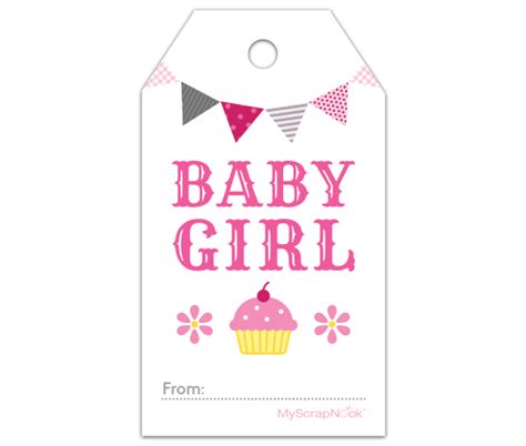 Download this Pink Cupcake Baby Girl Gift Tag and other free printables from MyScrapNook.com ...