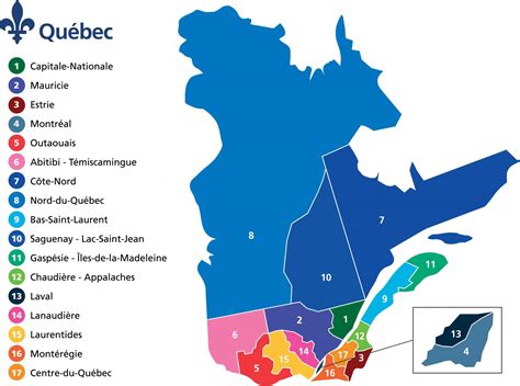 Carte des régions du Québec du Canada