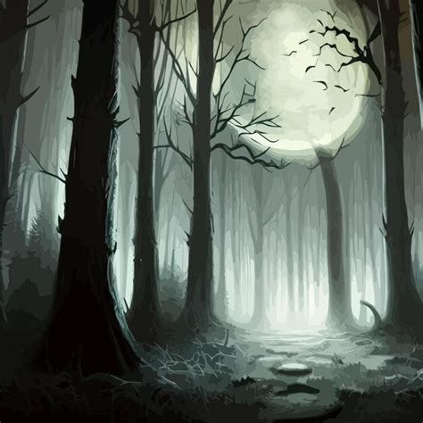 Premium Vector | Dark forest halloween background with bats trees ...