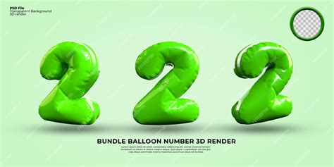 Premium PSD | Bundle of 3d render number 2 balloon color green light transparent