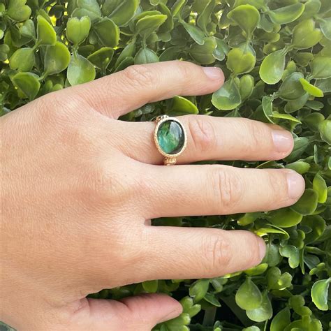 Cabochon Cut Green Tourmaline and Diamond Ring - deJonghe Original Jewelry