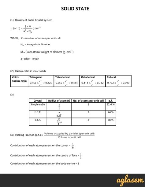 Important Notes of Chemistry for NEET, JEE: Solid State - AglaSem Admission