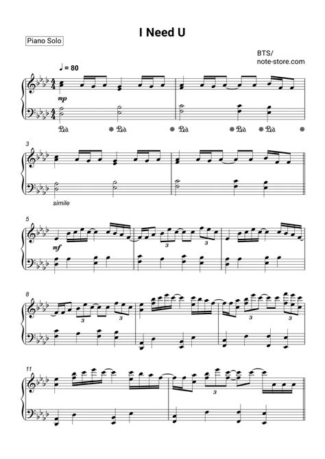 BTS - I Need U sheet music for piano download | Piano.Solo SKU ...