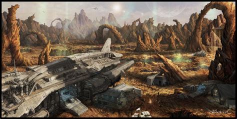 ArtStation - The spaceship crash landed in an alien planet, Jina Park