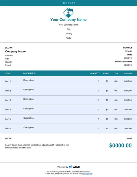 Best Google Sheets Invoice Template - Wave