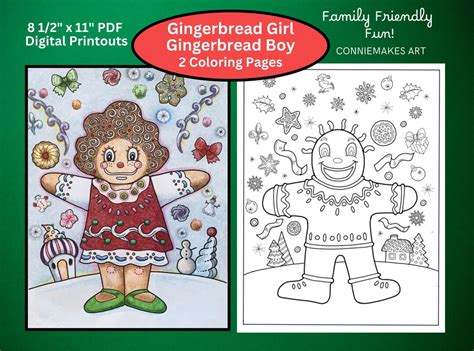 Gingerbread Girl and Boy Coloring Pages 2 - Etsy