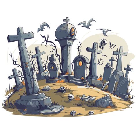 Spooky Graveyard Clipart Cartoon Halloween Graveyard With Tombstones For Horror Icon Vector ...