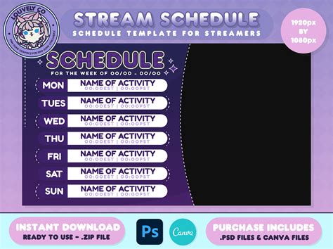 Schedule Template Stream Schedule Vtuber Vtuber Graphics - Etsy