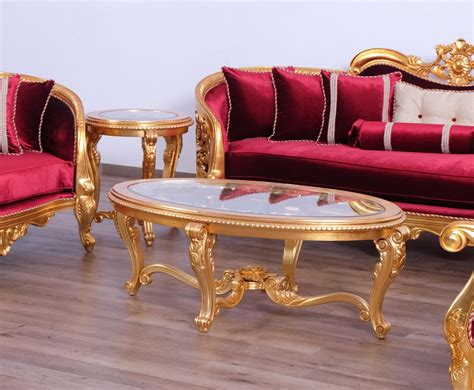 Buy EUROPEAN FURNITURE BELLAGIO Coffee Table Set 2 Pcs in Antique, Red, Gold, Wood, Solid ...