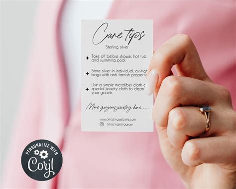 Printable Sterling Silver Care Instruction Card Jewellery Card Care ...