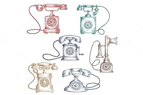 Vintage corded telephones sketches | Telephone drawing, Vintage, Vintage tattoo