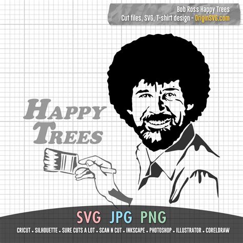 Bob Ross Happy Trees SVG Silhouette - Origin SVG Art | Bob ross happy ...