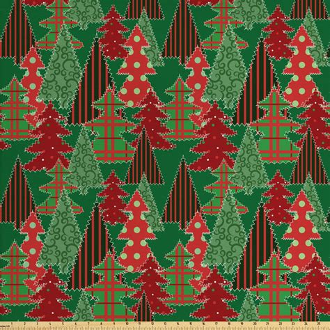 Christmas Fabric by The Yard, Abstract Pines with Swirls Dots Lines Design Patchwork Style Print ...