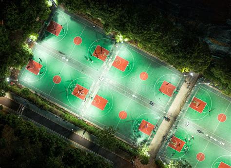 University Basketball Court Illuminated at Night Stock Image - Image of ...