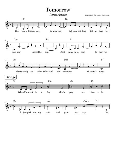 Tomorrow – Annie Sheet music for Vocals (Piano-Voice) | Musescore.com