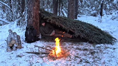 Winter Survival Shelter - Sleeping Outside in -25° Weather - YouTube