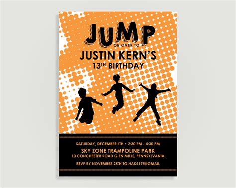 Trampoline Birthday Invitation Jump Park Personalized