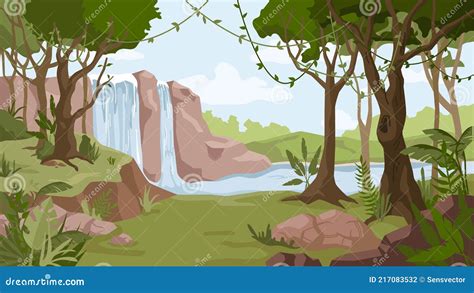 Waterfall In A Jungle Cartoon Vector | CartoonDealer.com #24716021