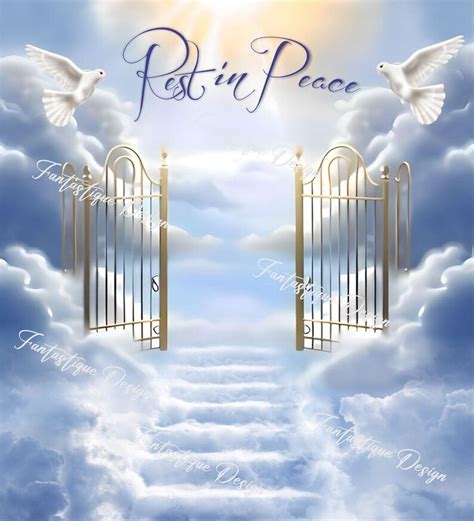 Rest in Peace PNG, Memorial Template Gold Gates to Heaven, Funeral Gift ...