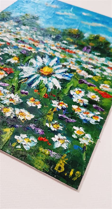 Daisy field painting Blossom flowers impasto art White Daisy | Etsy