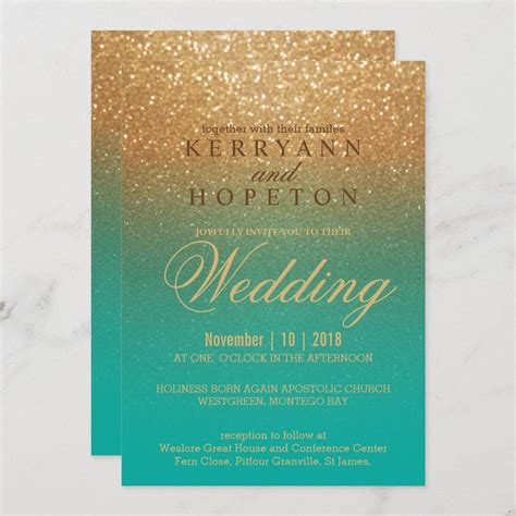 Teal and Gold Glitter Invitation | Zazzle | Glitter invitations, Gold glitter invitation, Teal ...