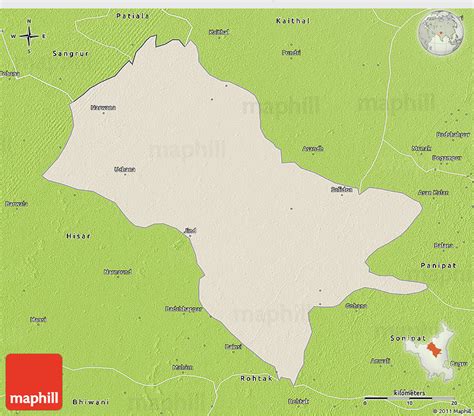 Shaded Relief 3D Map of Jind, physical outside