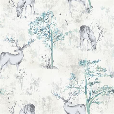 STAG WALLPAPER - FLORAL NATURE FEATURE WALL GREY | eBay