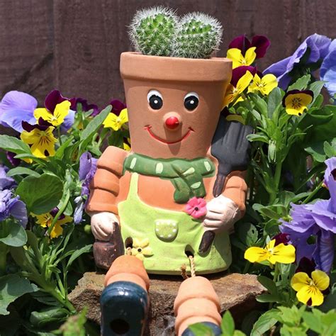 Terracotta Pot Man Planter Fun Outdoor Decor