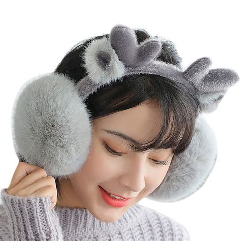 NICOLA Faux Fur Winter EarMuffs for Women Antlers Earwarmer Elk Deer ...