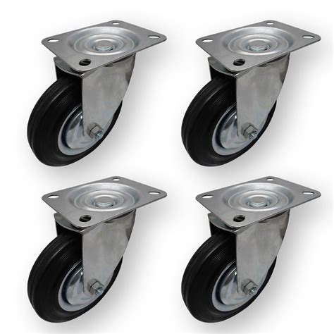 Buy Pack of 4 Heavy Duty Swivel Rubber Castor Caster Wheels 100mm ...