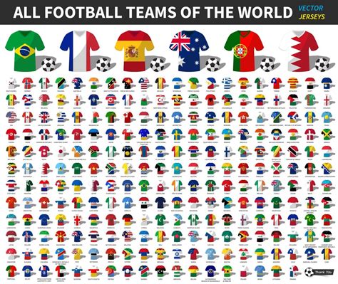 Set of all national football or soccer team jersey of world . Nation flag mix with clothes style ...