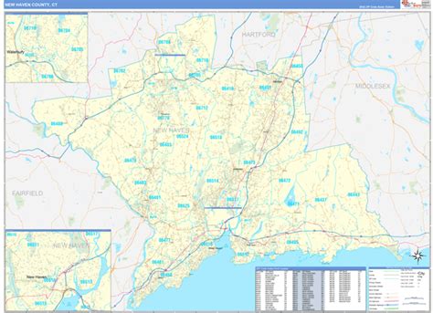 New Haven County, CT Zip Code Wall Map Basic Style by MarketMAPS - MapSales