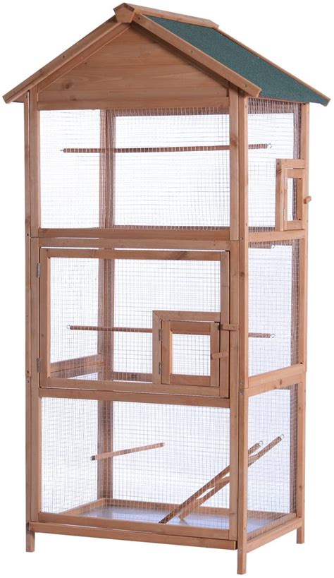 Mcombo 70" Wooden Bird Cage, Pet Parrot Cages with Stand 0011L ...