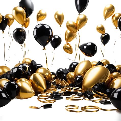 Gold And Black Balloons With Ribbons Isolated On Transparent Background ...