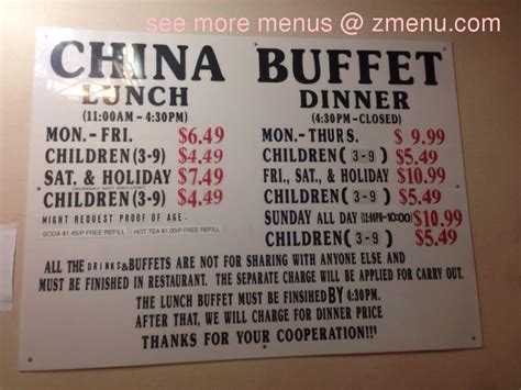 Menu at China Buffet restaurant, South Plainfield