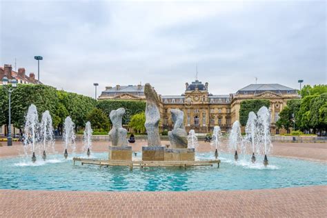 View at the Fountain at the Place of Republic in Lille - France Stock ...