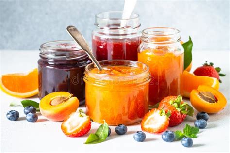 Homemade Jam in Glass Jars at White Table. Stock Photo - Image of white ...