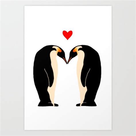 two penguins facing each other with a heart above them