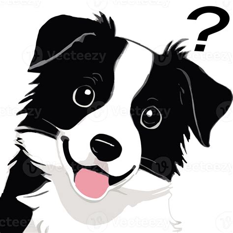AI generated border collie puppy illustration cartoon cute tilt head meme 35594493 PNG