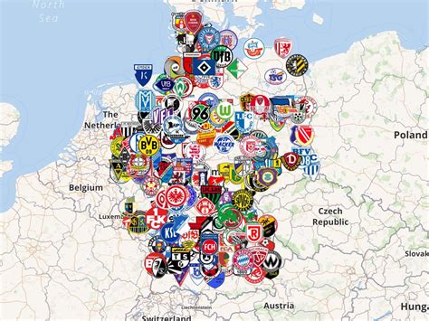 Map of Clubs in the Top 5 Tiers of German Football : Bundesliga