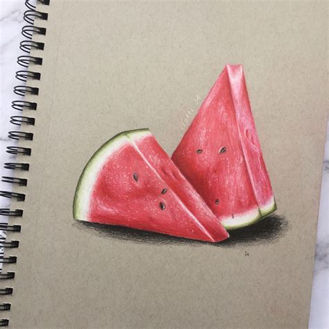 Watermelon Fruit Drawing Realistic Cool art drawings pencil art drawings art drawings sketches ...