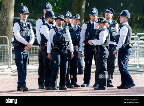 Police officers in a group at the Trooping the Colour Rehearsals, The ...