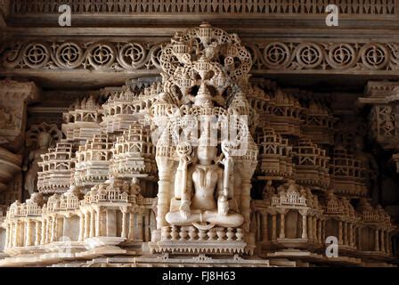 Historic Dilwara Jain temple interior architecture with view of ...