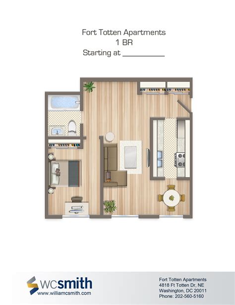 One Bedroom Floor Plan | Fort Totten in Northeast Washington DC | WC Smith #Apartments | Fort ...